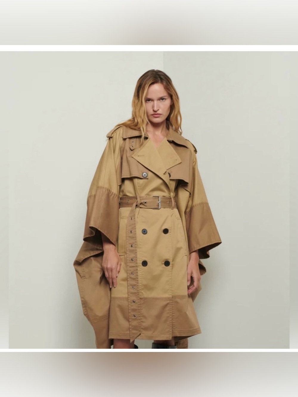 10 Crosby Derek Lam color blocked tan Jacket cape style trench two tone khaki